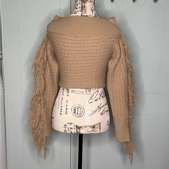 AKIRA Off Shoulder Crop Sweater with Fringe Sleeves - Picture 3 of 6
